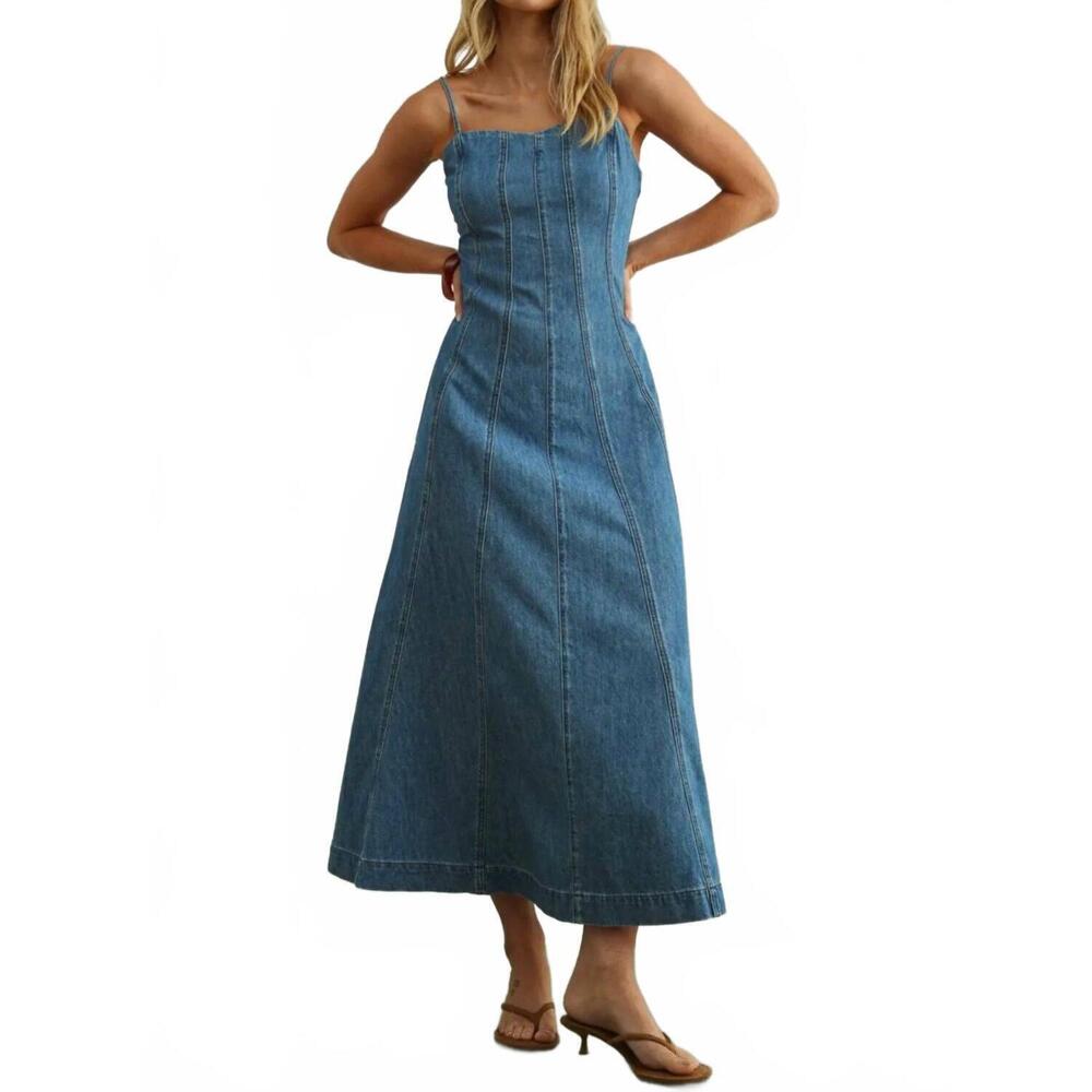 NEW BLUEBELL spaghetti strap maxi dress in denim